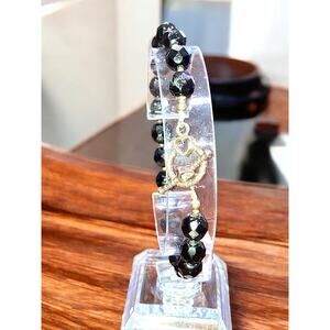 Art Deco Black Crystal Hexagon Beaded Bracelet!